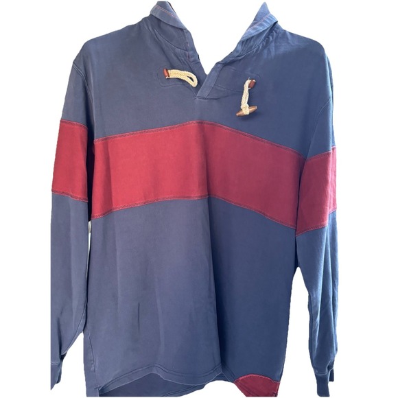 Orvis Men's Duffle Shawl Collar Heavy Rugby Sweatshirt L Large‎ Navy Blue Maroon - Picture 3 of 10